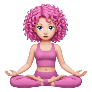Girl in all pink yoga outfit with pink curly hair and blue eyes shrugging  sticker