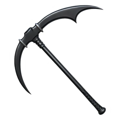 The scythe of the God of Death, a symbol of death, is long and straight, entirely in deep black. sticker