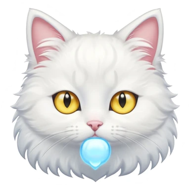 Make me a cute white fluffy cat anime style with one blue eye and one yellow eye, make the eyes big kawaii style sticker