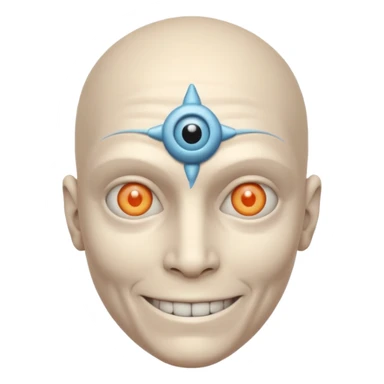 mutant test subject portrait, head and shoulders only, third eye on forehead, pale skin, creepy calm smile, lab experiment style, 3D cartoon, mobile game icon style, clean background, no text, no watermark

 sticker