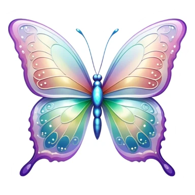 Pastel sparkly white glittery iridescent rainbow transparent butterfly with detailed intricate patterns sticker