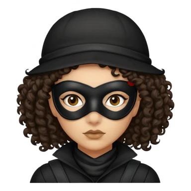 woman with robber mask concerned dark curly hair and robber outfit sticker