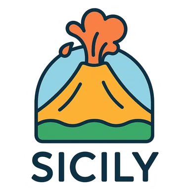 Sicily logo with stylized Mount Etna volcano, modern and clean design sticker