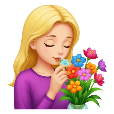 Girl smelling flowers sticker