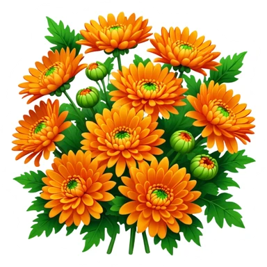 big bouquet Vibrant Orange Chrysanthemum, luxuriant, leaf, bud sticker