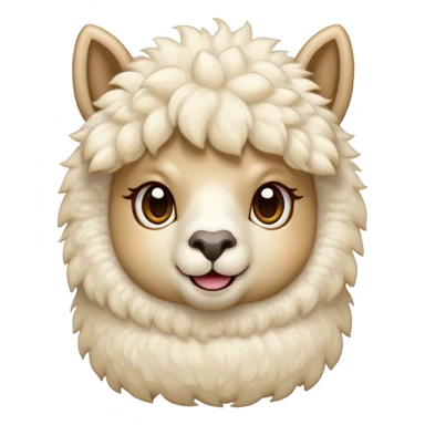 Cinematic Comical Cream Alpaca Portrait Emoji, Head tilted dramatically with an exaggeratedly amused expression, featuring a striking, fluffy cream fleece with playful texture, wide, expressive gentle eyes filled with playful disbelief, Simplified yet hilariously expressive features, highly detailed, glowing with a slightly sassy glow, high shine, dramatic yet playful, stylized with an air of cheeky mischief, bright and endearing, soft glowing outline, capturing the essence of a spirited and over-the-top alpaca, so meme-worthy it feels like it could side-eye its way into internet fame instantly! sticker
