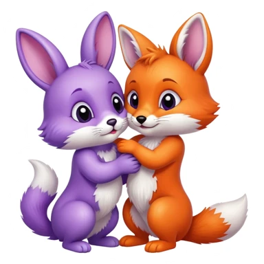 A purple bunny kissing an orange fox cub with a bushy tail sticker