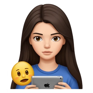 bored brunette  Kendall Jenner with long hair holding iPad emoji sticker
