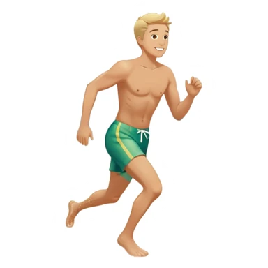 A white man running into the ocean, paisaje embracing the waves and the moment. The sun shines warmly, and the water sparkles, symbolizing the joy of creating fun and appreciating life’s simple moments. Their footprints in the sand fade as they fully immerse themselves in the present. sticker
