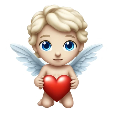 Realistic Photo of flying pale cupid with blue eyes and red heart arrow  sticker