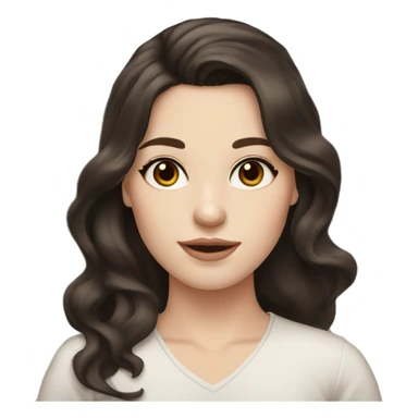 A beautiful woman with pale skin and dark brown eyes, dark brown wavy long hair with side-part bangs, and soft makeup. sticker