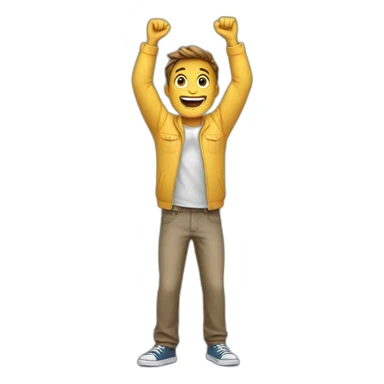 excited man with arms raised above head sticker