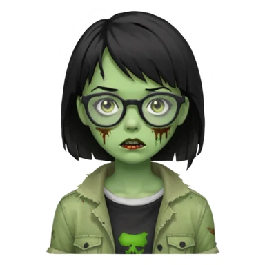 Green zombie girl with black short hair and side bangs in glasses sticker