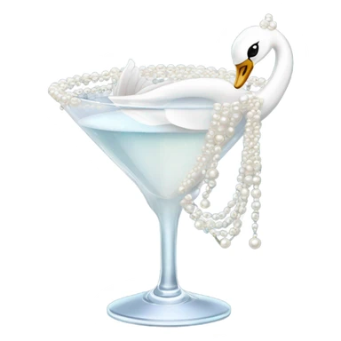 A martini with a swan and a bow and pearls draping from the glass sticker