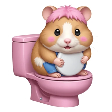 Cute chubby cartoon-style hamster sitting on toilet, sticker-style illustration sticker