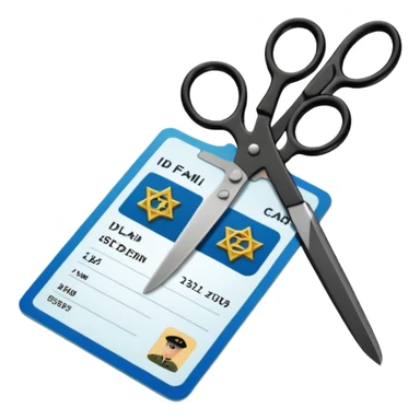 Floating black Scissors cutting in half an idf soldier ID card with a little chip in 2 parts sticker