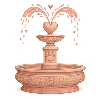 love-themed fountain with heart-shaped water sticker