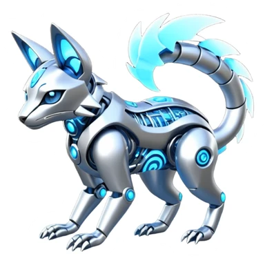 Mechanical shiny alloy metallic futuristic steel highly advanced technological cyborg cybernetic Genet-Absol-Zeraora-Primagen-fusion-creature  sticker
