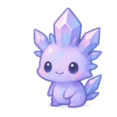 chibi kawaii style crystal sprite creature, pastel blend of purple, blue, and pink colors, cute and small sticker