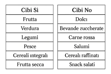 DUE TABELLE CON LINEE GUIDE DI CIBI SI E CIBI NO sticker