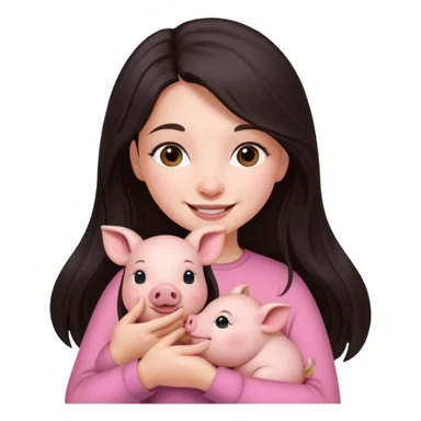 Ragazza bellissima capelli lunghi scuri con piccolo maialino sticker