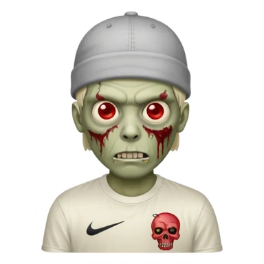 a zombie with the edgar hair cut chrome hearts shirt, one red eye and a nike skully on his head sticker