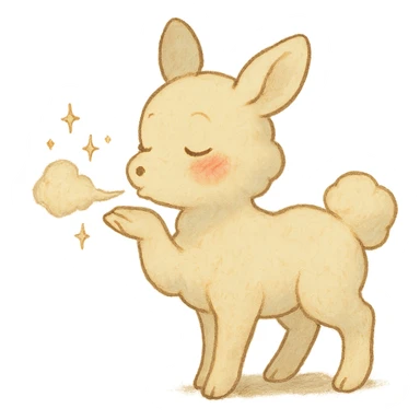vanilla-colored cloud doe with rosy cheeks, blowing a kiss with sparkles, soft Ghibli style sticker
