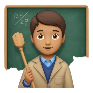 boy teaching with stick near board sticker