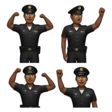 Guy wearing all black army uniform raising arm at 60 degrees sticker