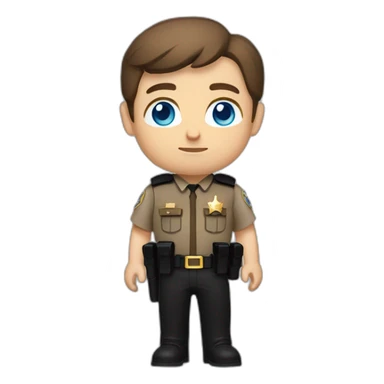 Deputy sheriff with short Brown hair and blue eyes and bulletproof vest and arms sticker