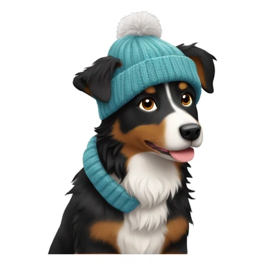 Small black australian shepherd dog wearing a knit cap sticker