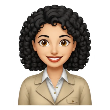 30 year old iranian woman very short curly black hair, big brown eyes, tanned skin, big smile, white teeth, pretty, stylish sticker