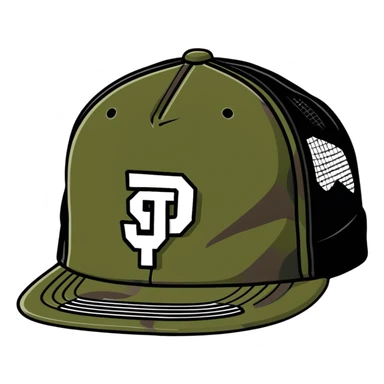 camo trucker hat with ian charms logo sticker