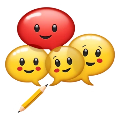 Create a vibrant and focused emoji representing writing text for comic books. The design should feature an open comic book with visible speech bubbles and text lines. A pencil or quill (without a hand) should be shown writing or sketching text into the bubbles. The background should show subtle comic panels with empty spaces awaiting dialogue, emphasizing the writing process. Use a mix of bright and bold colors like black, red, and yellow to convey creativity and energy. The overall design should evoke the art of storytelling through text in comic books. Make the background transparent. sticker