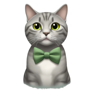Aesthetic fat grey tabby British short hair full body cat with sage green bow tie sticker