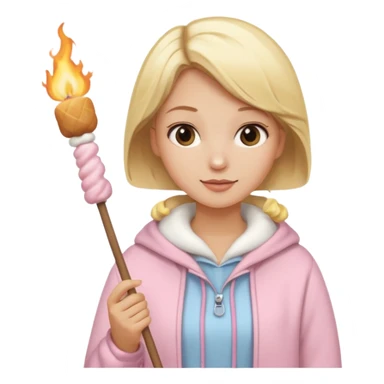 blonde woman cute clothes holding marshmallow stick sticker