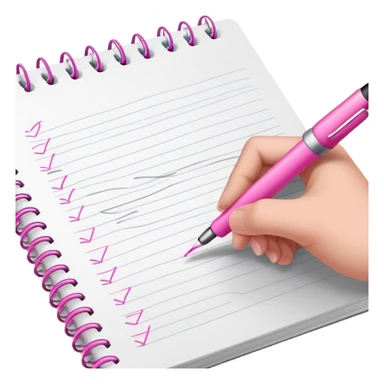 close-up view of hand writing with a pink pen in a notebook sticker