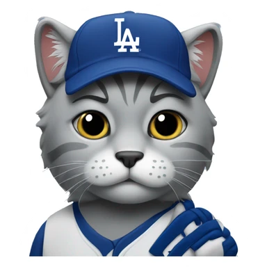 Sad Grey Cat wearing a dodgers uniform sticker