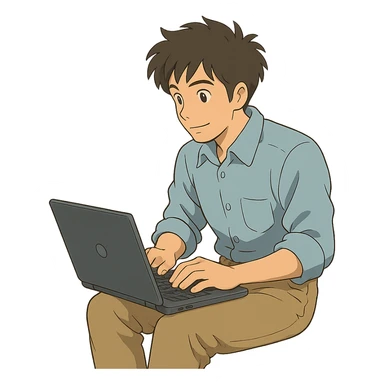 guy using laptop sticker
