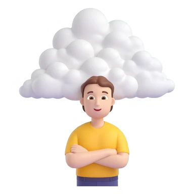 person composed entirely of 3d emoji clouds up to shoulders, clouds form the body, modern illustration sticker
