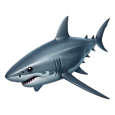 cinematic-shark-realistic-full-body-swimming-emoji,-sleek-powerful-body-gliding-through-the-ocean-depths,-dark-grey-skin-glossy-and-textured,-sharp-angular-fins-cutting-through-the-water,-piercing-black-eyes-focused-intensely,-rows-of-razor-sharp-teeth-slightly-visible,-simplified-yet-realistic-focused-features,-highly-detailed,-glowing-with-an-eerie-deep-sea-glow sticker