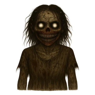 Remove the background, keep only the creepy girl with a transparent background. sticker