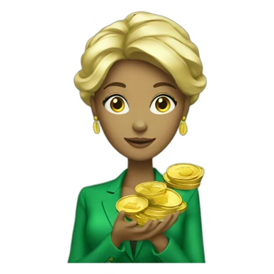 Posh-woman-with-green-suit-holding-golden-coins sticker