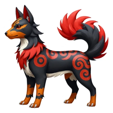 Oriental painted marked patterned Asian beautiful elegant extravagant extraordinary Litten-Houndoom-Zangoose-fusion sticker