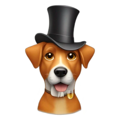 Dog looking like Fox drinking white wine wearing high hat sticker