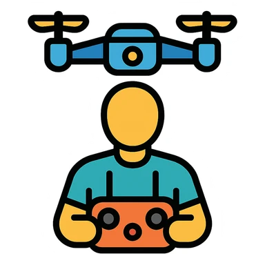 color outline icon of a drone pilot with controller sticker