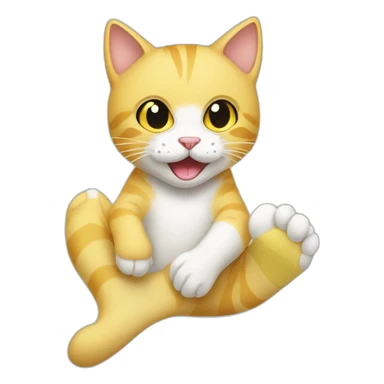 yellow and white cat biting a foot with a white sock sticker