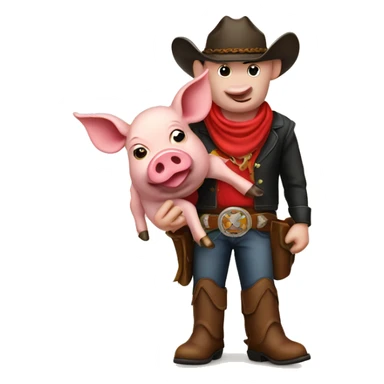 Cowboy pig holding a rudbull sticker