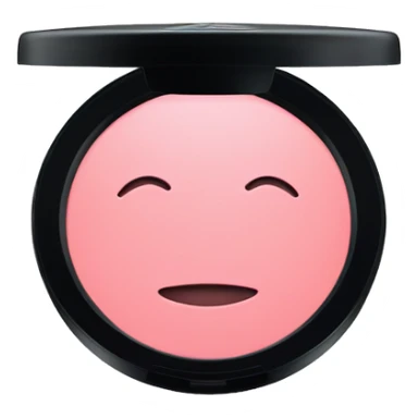 A MAC blush in rosy pink, housed in a sleek black compact with a transparent lid displaying the MAC logo. sticker