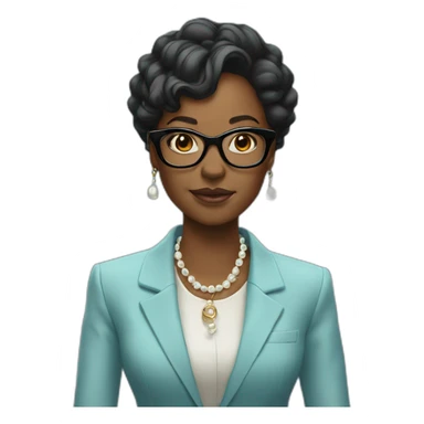 boss black woman, glasses, baby blue blazer, pearl necklace sticker